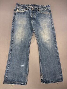 Diesel Jeans Mens 36x30 ZHAV Denim Blue Button Fly Distressed Relaxed Wide Leg